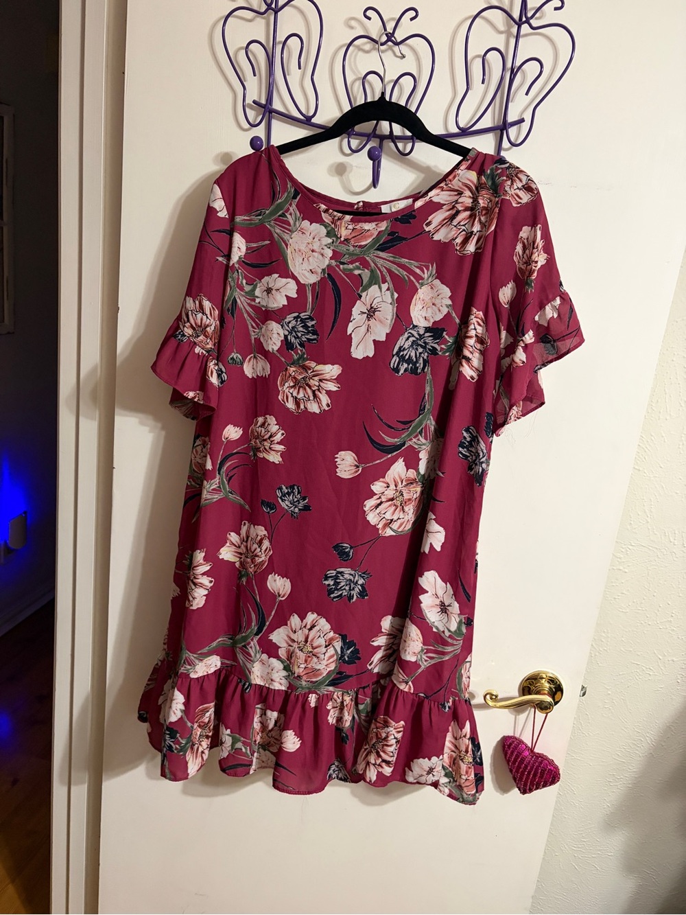💜 XL Charming CharlieFloral Ruffle Hem Dress - Raspberry Pink